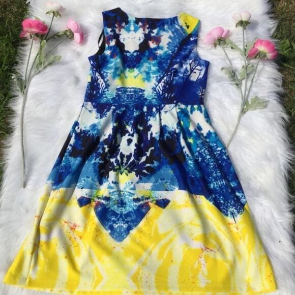 Cynthia Rowley Vibrant Yellow Blue Dress Size 6 Wedding GuestSpring Coral Easter - Picture 7 of 8